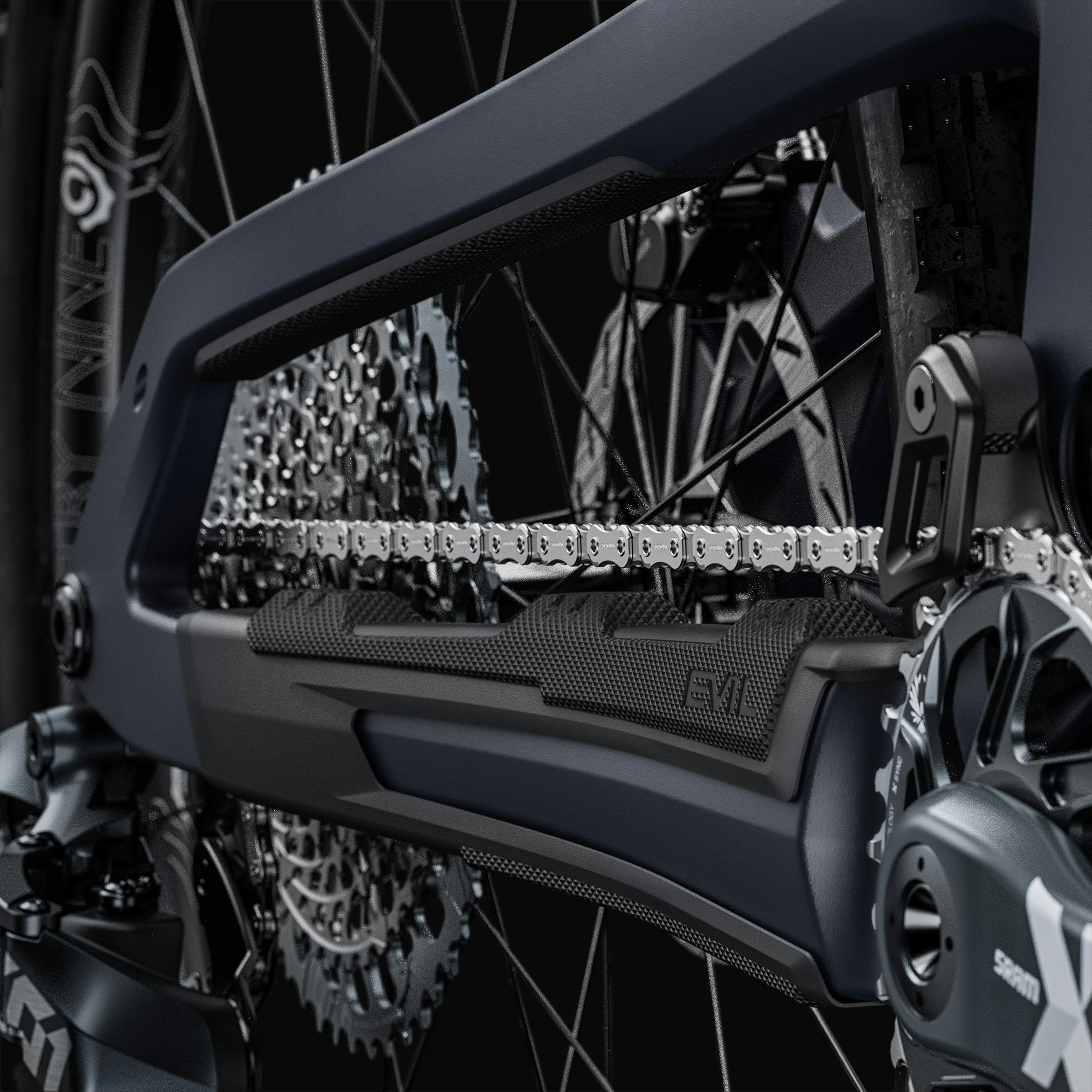 Evil insurgent rubber sound cancelling chain stay